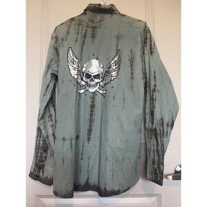 Vtg Works Ron Chereskin Tie-Dye Button-Up Shirt Skull Fleur-De-Lis Long Sleeve